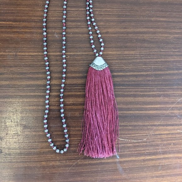 Red Fringe Necklace - Picture 2 of 4